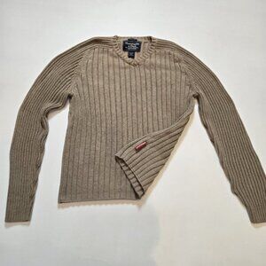 Abercrombie and Fitch Muscle Mens XL Cotton V Neck Beige Sweater Vintage Red Tag